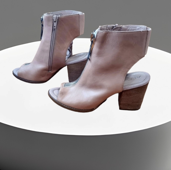 Aldo Genuine Leather Open Toe Block Heel Booties - Picture 3 of 11